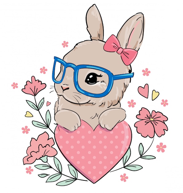 Download Hand drawn bunny with glasses. cute rabbit with bow and ...