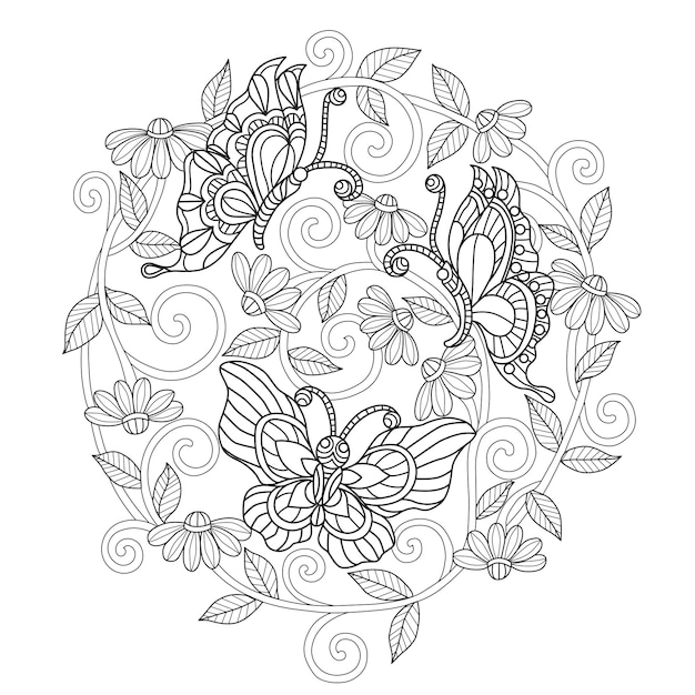 Premium Vector | Hand drawn butterfly and flower