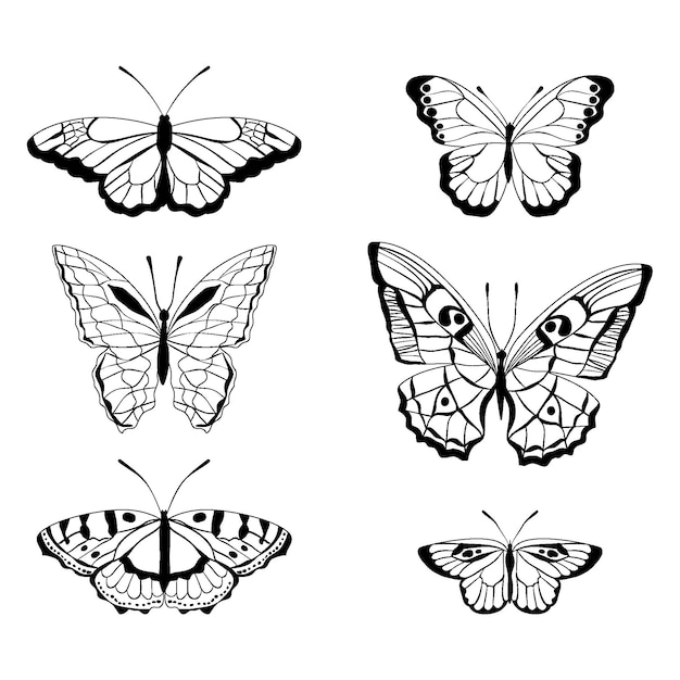 Free Vector | Hand drawn butterfly outline pack