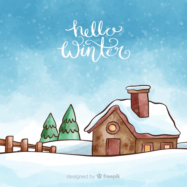 Free Vector | Hand drawn cabin winter background