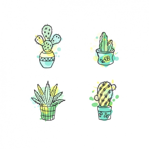 Download Free Vector | Hand drawn cactus with watercolor collection