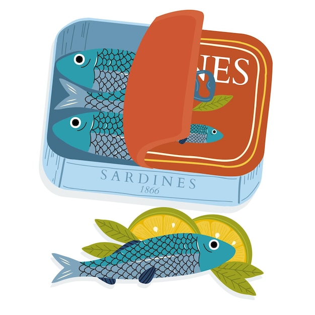 Free Vector Hand drawn canned sardine illustration