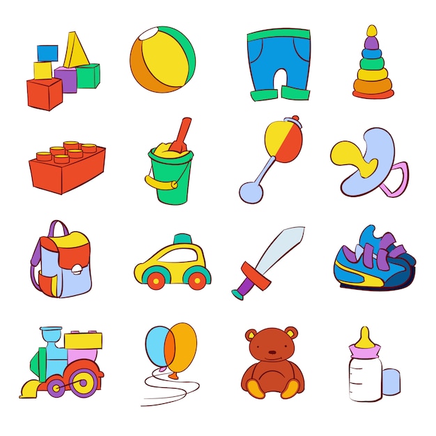 Download Hand drawn cartoon baby toys vector set | Premium Vector