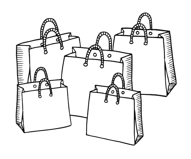 Hand drawn cartoon style shopping bags design Premium Vector