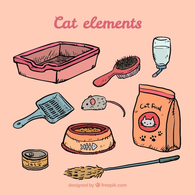 Hand drawn cat elements pack