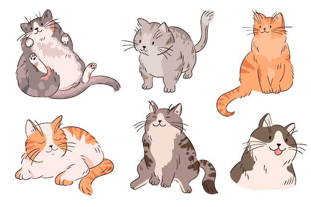 Premium Vector Hand Drawn Cats Collection Cats Character Different