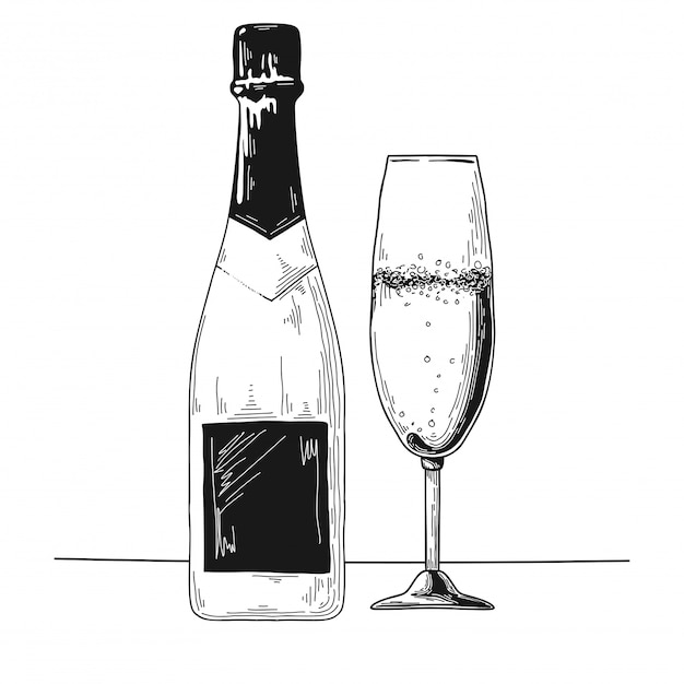 Hand drawn champagne sketch Premium Vector