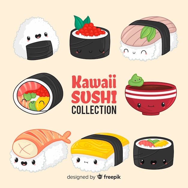 Premium Vector | Hand drawn charming sushi collection