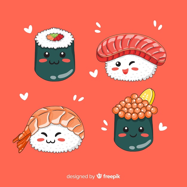 Free Vector | Hand drawn charming sushi collection