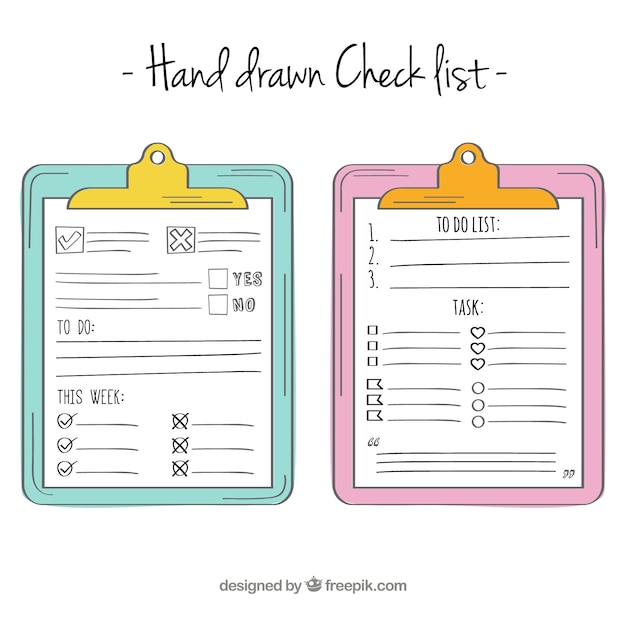 Free Vector Hand Drawn Checklists With Clipboard