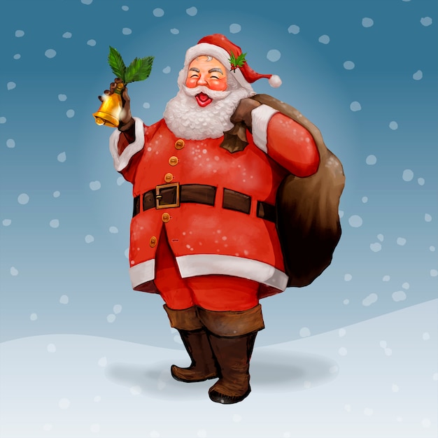 Hand drawn cheerful santa claus carrying a presents sack | Free Vector