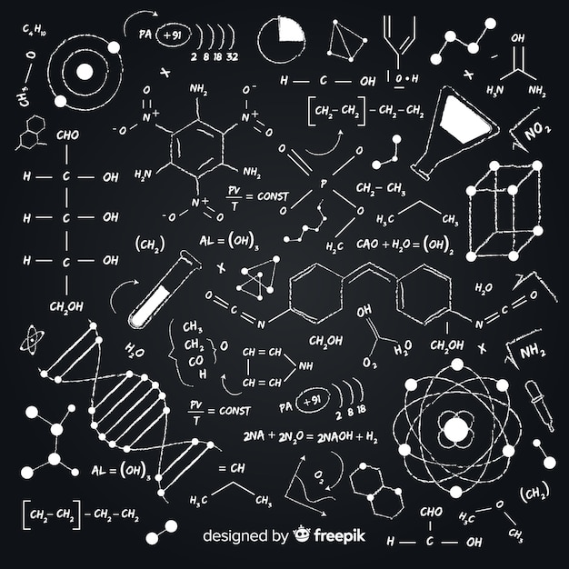 黒板に手描きの化学背景 無料のベクター