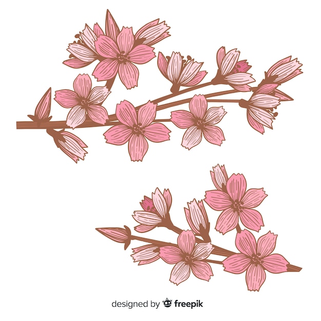 手描き桜の枝イラスト 無料のベクター