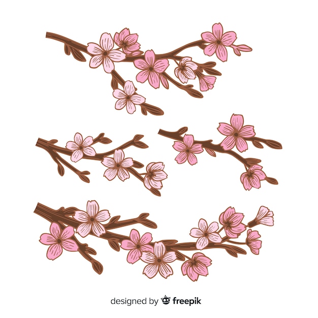 手描き桜の枝イラスト 無料のベクター