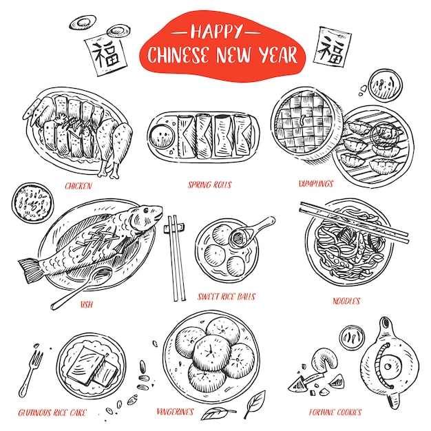 Premium Vector Hand drawn chinese food