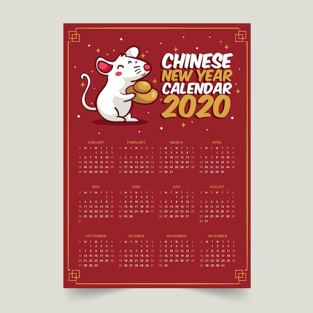 Hand drawn chinese new year calendar Free Vector