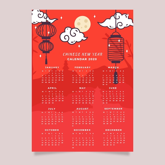 Hand drawn chinese new year calendar Vector | Free Download