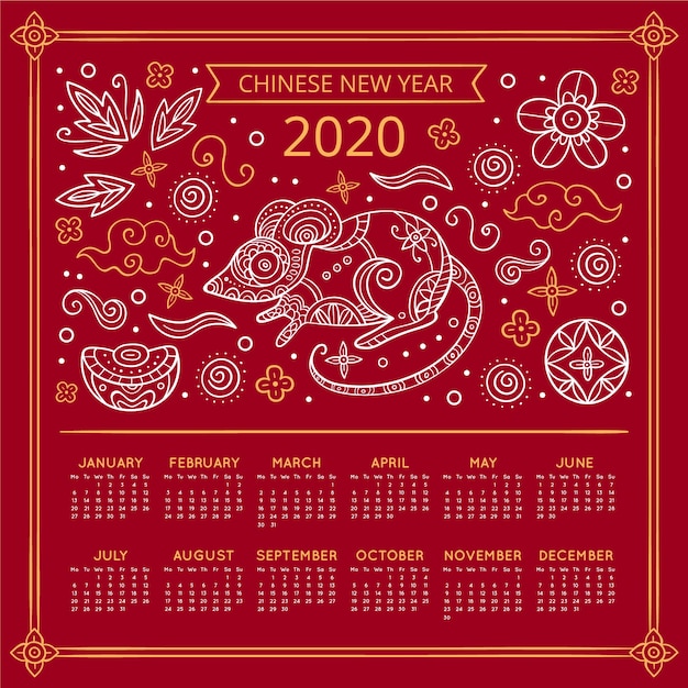 Hand Drawn Chinese New Year Calendar Vector Free Download
