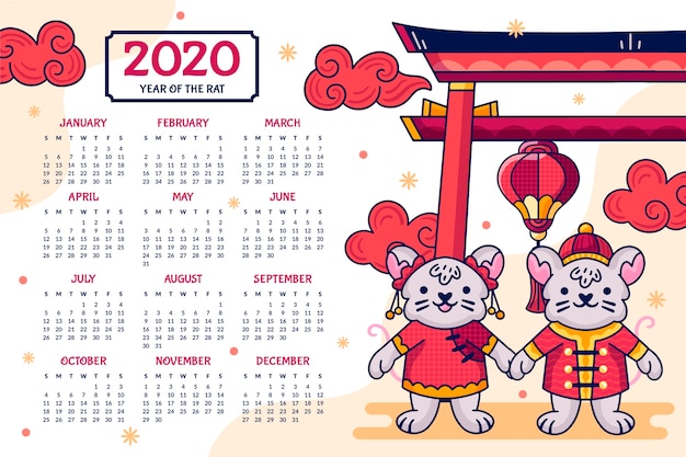 Hand drawn chinese new year calendar | Free Vector