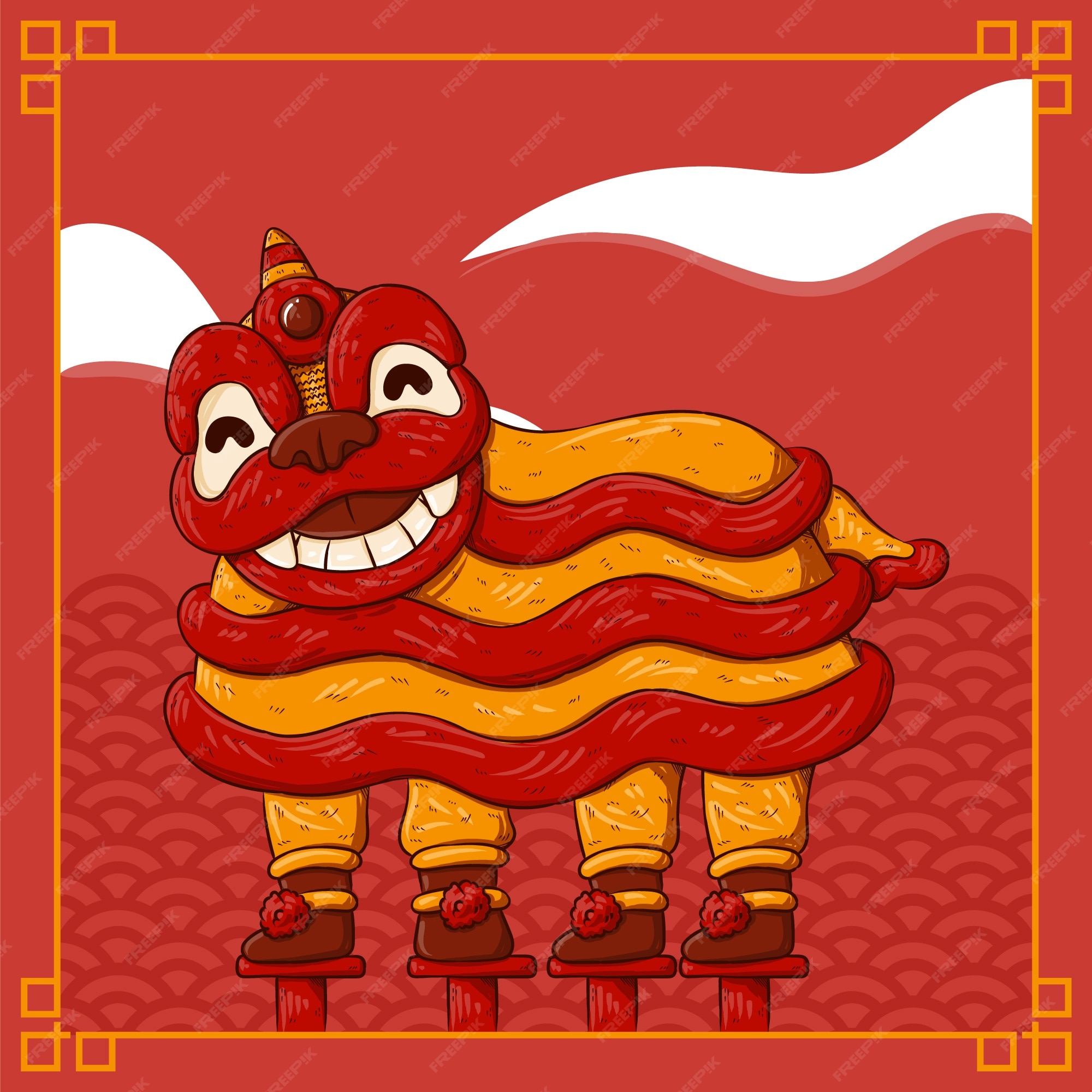 Free Vector | Hand drawn chinese new year lion dance illustration