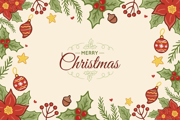Premium Vector | Hand drawn christmas background with lettering