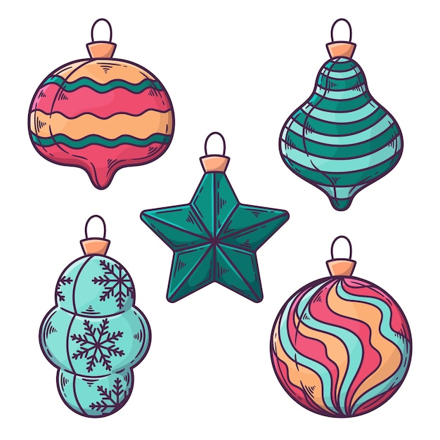 Free Vector | Hand drawn christmas ball ornaments collection