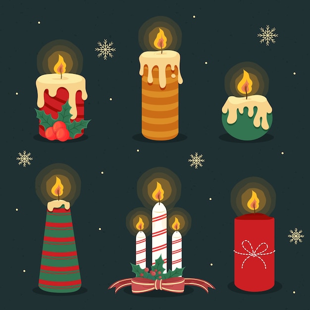 Free Vector Hand drawn christmas candle collection