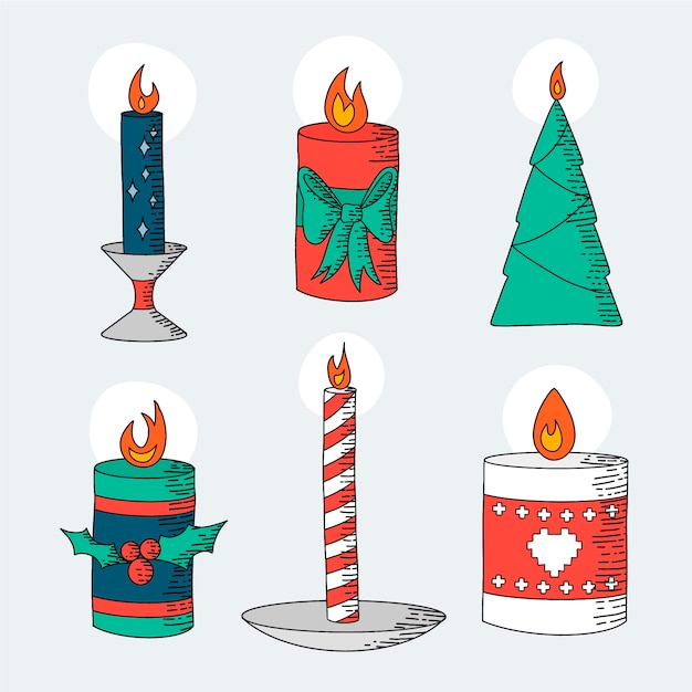Free Vector Hand drawn christmas candle collection