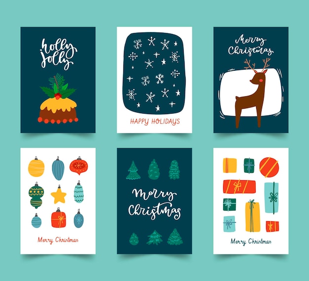 Premium Vector | Hand drawn christmas cards collection