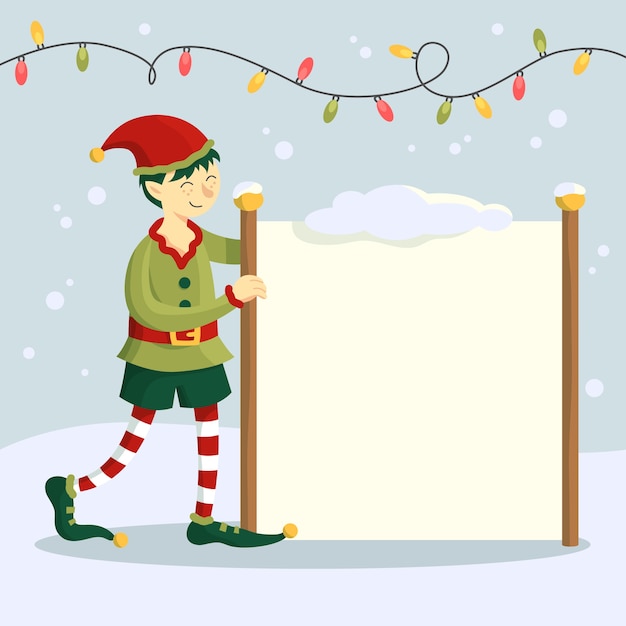 hand-drawn-christmas-character-elf-holding-blank-banner-vector-free-download