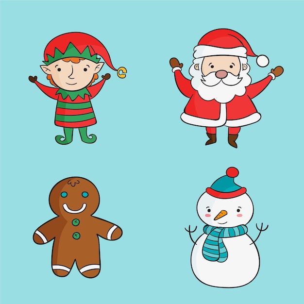 Free Vector Hand drawn christmas characters collection