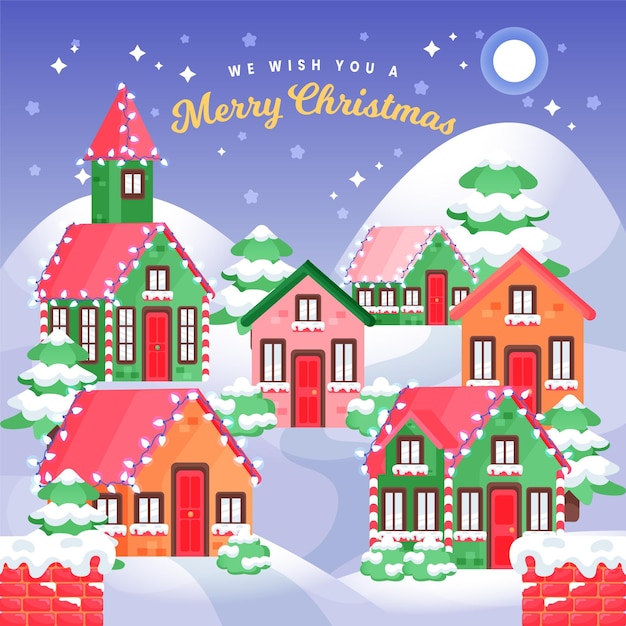 Free Vector | Hand drawn christmas city at night