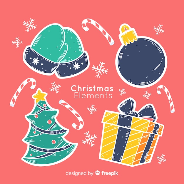 Hand drawn christmas element collection Free Vector