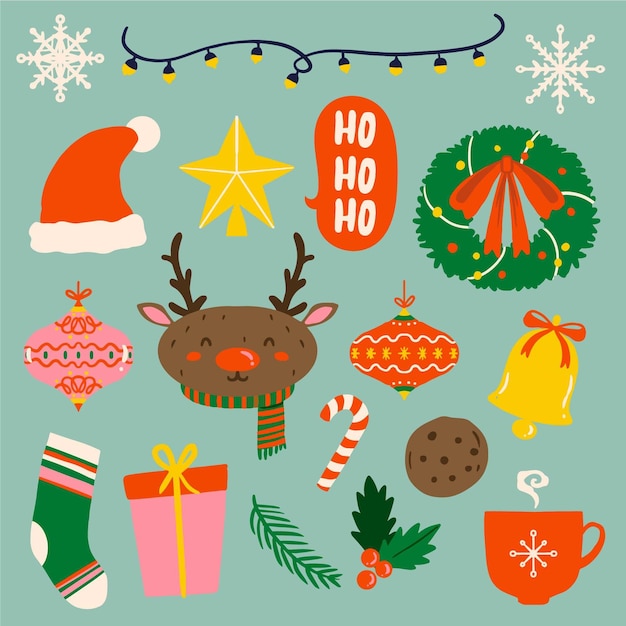 Premium Vector Hand Drawn Christmas Element Collection