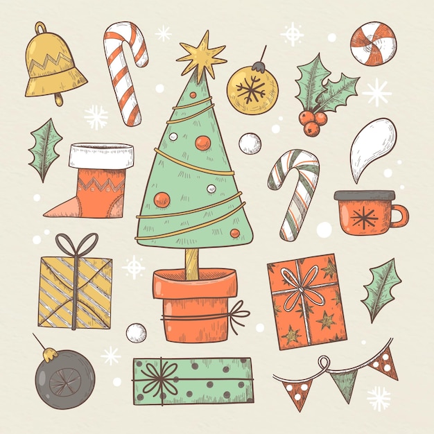 Free Vector | Hand drawn christmas element set