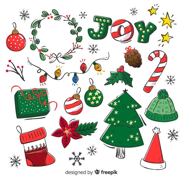 Download Hand drawn christmas elements collection Vector | Free ...