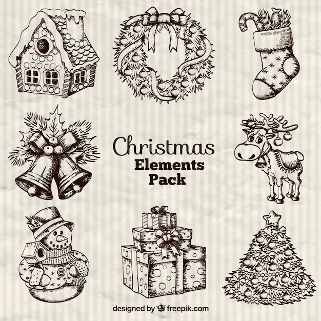 Hand drawn christmas elements pack