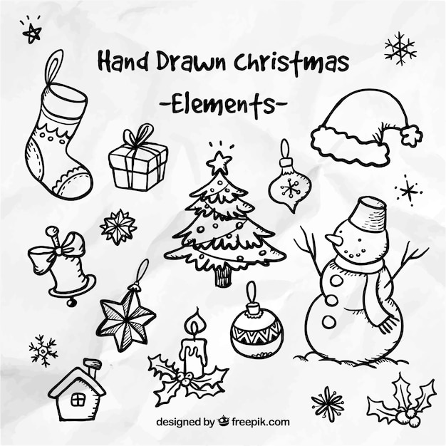 Hand Drawn Christmas Elements Free Vector