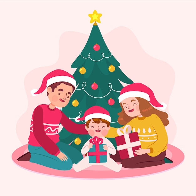 Download Free Vector | Hand drawn christmas family scene concept