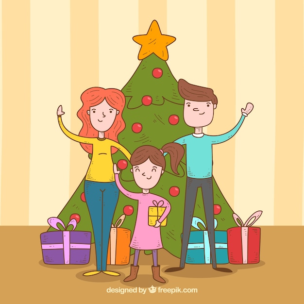 Free Vector | Hand drawn christmas family scene