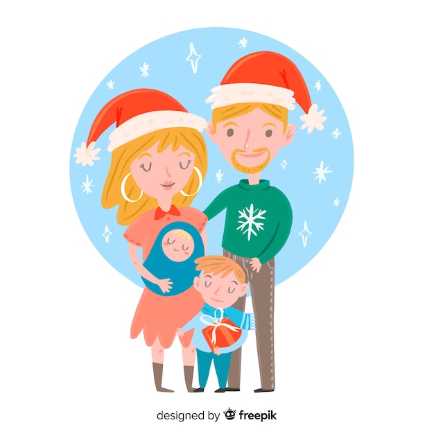 Hand drawn christmas family scene Free Vector