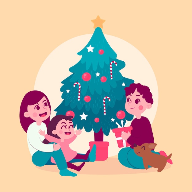 Hand drawn christmas family scene Vector | Free Download