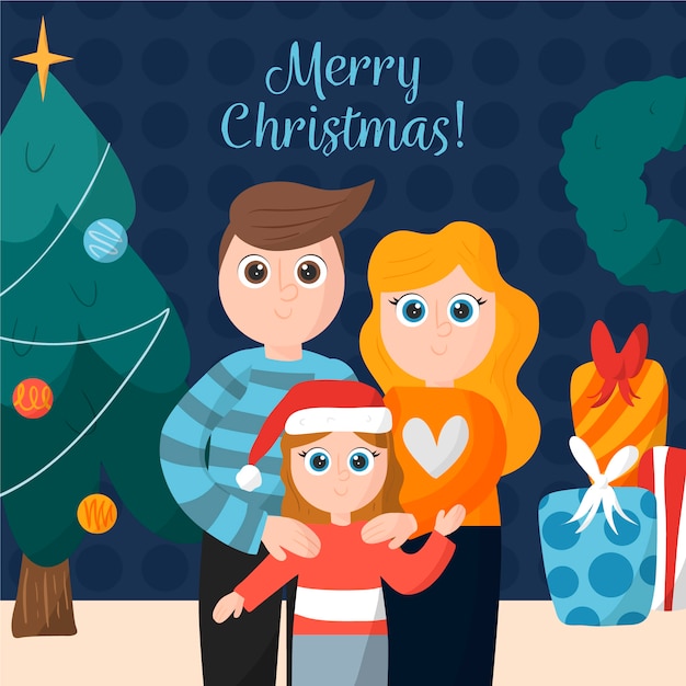 Free Vector | Hand drawn christmas family scene