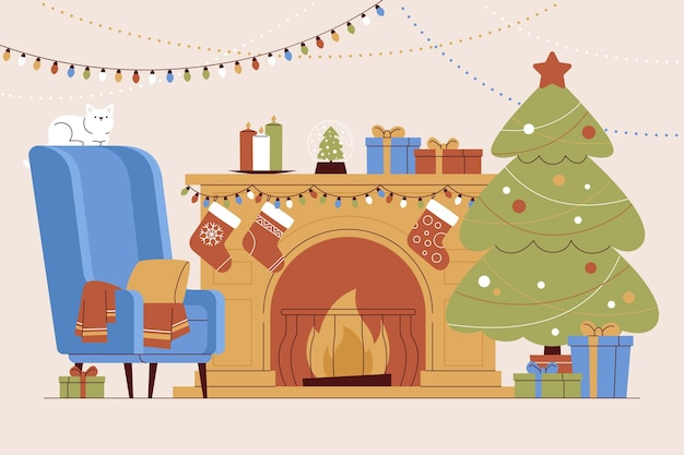 Free Vector | Hand drawn christmas fireplace scene illustration