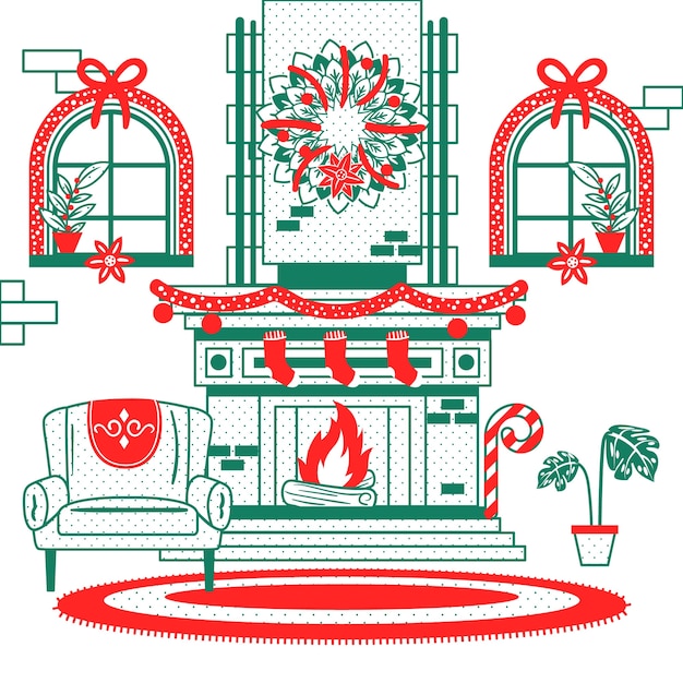 Free Vector | Hand drawn christmas fireplace scene