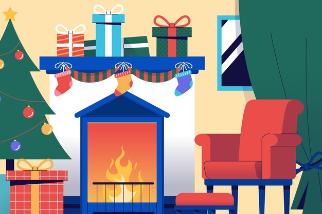 Free Vector | Hand drawn christmas fireplace scene