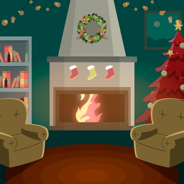 Free Vector | Hand drawn christmas fireplace scene