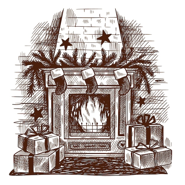 Free Vector Hand drawn christmas fireplace scene