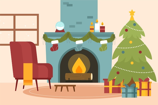 Free Vector | Hand drawn christmas fireplace scene