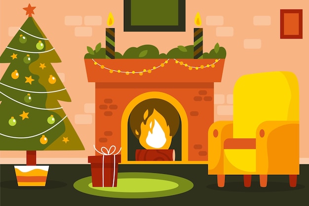 Premium Vector | Hand drawn christmas fireplace scene